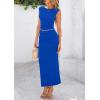 imagePRETTYGARDEN Womens Two Piece Skirt Set Cap Sleeve Cropped Tops Ruched Maxi Long Skirts Vacation Summer OutfitsRoyal Blue