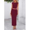 imagePRETTYGARDEN Womens Two Piece Skirt Set Cap Sleeve Cropped Tops Ruched Maxi Long Skirts Vacation Summer OutfitsWine Red