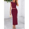 imagePRETTYGARDEN Womens Two Piece Skirt Set Cap Sleeve Cropped Tops Ruched Maxi Long Skirts Vacation Summer OutfitsWine Red