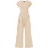 imagePRETTYGARDEN Summer Jumpsuits for Women Dressy Ribbed Cap Sleeve Wide Leg Pants Rompers Elegant Casual One Piece OutfitsApricot
