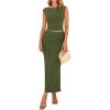 imagePRETTYGARDEN Womens Two Piece Skirt Set Cap Sleeve Cropped Tops Ruched Maxi Long Skirts Vacation Summer OutfitsArmy Green