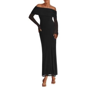 imagePRETTYGARDEN Womens Off The Shoulder Bodycon Maxi Dress Long Sleeve Mesh Elegant Party Formal Wedding Guest DressesBlack