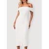 imagePRETTYGARDEN Womens Off The Shoulder Sweater Dresses 2025 Summer Elegant Ribbed Knit Midi Bodycon Wedding Guest DressBeige White