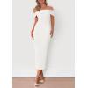 imagePRETTYGARDEN Womens Off The Shoulder Sweater Dresses 2025 Summer Elegant Ribbed Knit Midi Bodycon Wedding Guest DressBeige White