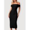 imagePRETTYGARDEN Womens Off The Shoulder Sweater Dresses 2025 Summer Elegant Ribbed Knit Midi Bodycon Wedding Guest DressBlack