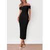 imagePRETTYGARDEN Womens Off The Shoulder Sweater Dresses 2025 Summer Elegant Ribbed Knit Midi Bodycon Wedding Guest DressBlack