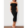 imagePRETTYGARDEN Womens Off The Shoulder Sweater Dresses 2025 Summer Elegant Ribbed Knit Midi Bodycon Wedding Guest DressBlack