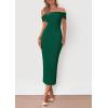 imagePRETTYGARDEN Womens Off The Shoulder Sweater Dresses 2025 Summer Elegant Ribbed Knit Midi Bodycon Wedding Guest DressDark Green