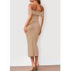 imagePRETTYGARDEN Womens Off The Shoulder Sweater Dresses 2025 Summer Elegant Ribbed Knit Midi Bodycon Wedding Guest DressKhaki