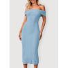 imagePRETTYGARDEN Womens Off The Shoulder Sweater Dresses 2025 Summer Elegant Ribbed Knit Midi Bodycon Wedding Guest DressLight Blue