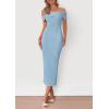imagePRETTYGARDEN Womens Off The Shoulder Sweater Dresses 2025 Summer Elegant Ribbed Knit Midi Bodycon Wedding Guest DressLight Blue