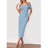 imagePRETTYGARDEN Womens Off The Shoulder Sweater Dresses 2025 Summer Elegant Ribbed Knit Midi Bodycon Wedding Guest DressLight Blue