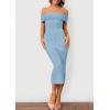 imagePRETTYGARDEN Womens Off The Shoulder Sweater Dresses 2025 Summer Elegant Ribbed Knit Midi Bodycon Wedding Guest DressLight Blue