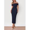 imagePRETTYGARDEN Womens Off The Shoulder Sweater Dresses 2025 Summer Elegant Ribbed Knit Midi Bodycon Wedding Guest DressNavy