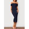 imagePRETTYGARDEN Womens Off The Shoulder Sweater Dresses 2025 Summer Elegant Ribbed Knit Midi Bodycon Wedding Guest DressNavy