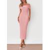 imagePRETTYGARDEN Womens Off The Shoulder Sweater Dresses 2025 Summer Elegant Ribbed Knit Midi Bodycon Wedding Guest DressPink