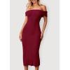 imagePRETTYGARDEN Womens Off The Shoulder Sweater Dresses 2025 Summer Elegant Ribbed Knit Midi Bodycon Wedding Guest DressWine Red