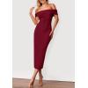 imagePRETTYGARDEN Womens Off The Shoulder Sweater Dresses 2025 Summer Elegant Ribbed Knit Midi Bodycon Wedding Guest DressWine Red