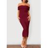 imagePRETTYGARDEN Womens Off The Shoulder Sweater Dresses 2025 Summer Elegant Ribbed Knit Midi Bodycon Wedding Guest DressWine Red
