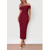 imagePRETTYGARDEN Womens Off The Shoulder Sweater Dresses 2025 Summer Elegant Ribbed Knit Midi Bodycon Wedding Guest DressWine Red