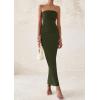 imagePRETTYGARDEN Womens Summer Semi Formal Cocktail Dresses Strapless Tube Bodycon Ruched Slit Evening Wedding Guest Maxi DressArmy Green