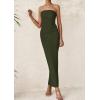 imagePRETTYGARDEN Womens Summer Semi Formal Cocktail Dresses Strapless Tube Bodycon Ruched Slit Evening Wedding Guest Maxi DressArmy Green