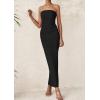 imagePRETTYGARDEN Womens Summer Semi Formal Cocktail Dresses Strapless Tube Bodycon Ruched Slit Evening Wedding Guest Maxi DressBlack