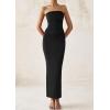 imagePRETTYGARDEN Womens Summer Semi Formal Cocktail Dresses Strapless Tube Bodycon Ruched Slit Evening Wedding Guest Maxi DressBlack