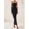 imagePRETTYGARDEN Womens Summer Semi Formal Cocktail Dresses Strapless Tube Bodycon Ruched Slit Evening Wedding Guest Maxi DressBlack