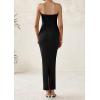 imagePRETTYGARDEN Womens Summer Semi Formal Cocktail Dresses Strapless Tube Bodycon Ruched Slit Evening Wedding Guest Maxi DressBlack