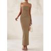 imagePRETTYGARDEN Womens Summer Semi Formal Cocktail Dresses Strapless Tube Bodycon Ruched Slit Evening Wedding Guest Maxi DressKhaki