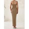 imagePRETTYGARDEN Womens Summer Semi Formal Cocktail Dresses Strapless Tube Bodycon Ruched Slit Evening Wedding Guest Maxi DressKhaki