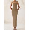imagePRETTYGARDEN Womens Summer Semi Formal Cocktail Dresses Strapless Tube Bodycon Ruched Slit Evening Wedding Guest Maxi DressKhaki