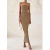 imagePRETTYGARDEN Womens Summer Semi Formal Cocktail Dresses Strapless Tube Bodycon Ruched Slit Evening Wedding Guest Maxi DressKhaki
