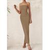 imagePRETTYGARDEN Womens Summer Semi Formal Cocktail Dresses Strapless Tube Bodycon Ruched Slit Evening Wedding Guest Maxi DressKhaki