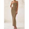 imagePRETTYGARDEN Womens Summer Semi Formal Cocktail Dresses Strapless Tube Bodycon Ruched Slit Evening Wedding Guest Maxi DressKhaki