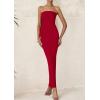 imagePRETTYGARDEN Womens Summer Semi Formal Cocktail Dresses Strapless Tube Bodycon Ruched Slit Evening Wedding Guest Maxi DressRed