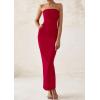 imagePRETTYGARDEN Womens Summer Semi Formal Cocktail Dresses Strapless Tube Bodycon Ruched Slit Evening Wedding Guest Maxi DressRed