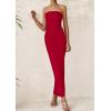 imagePRETTYGARDEN Womens Summer Semi Formal Cocktail Dresses Strapless Tube Bodycon Ruched Slit Evening Wedding Guest Maxi DressRed