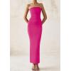 imagePRETTYGARDEN Womens Summer Semi Formal Cocktail Dresses Strapless Tube Bodycon Ruched Slit Evening Wedding Guest Maxi DressRose Pink