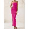 imagePRETTYGARDEN Womens Summer Semi Formal Cocktail Dresses Strapless Tube Bodycon Ruched Slit Evening Wedding Guest Maxi DressRose Pink