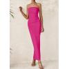 imagePRETTYGARDEN Womens Summer Semi Formal Cocktail Dresses Strapless Tube Bodycon Ruched Slit Evening Wedding Guest Maxi DressRose Pink