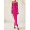 imagePRETTYGARDEN Womens Summer Semi Formal Cocktail Dresses Strapless Tube Bodycon Ruched Slit Evening Wedding Guest Maxi DressRose Pink