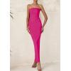 imagePRETTYGARDEN Womens Summer Semi Formal Cocktail Dresses Strapless Tube Bodycon Ruched Slit Evening Wedding Guest Maxi DressRose Pink