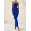 imagePRETTYGARDEN Womens Summer Semi Formal Cocktail Dresses Strapless Tube Bodycon Ruched Slit Evening Wedding Guest Maxi DressRoyal Blue