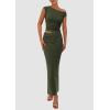 imagePRETTYGARDEN Womens Two Piece Skirt Set 2025 Summer Outfits One Shoulder Sleeveless Ruched Slit Bodycon Maxi SkirtsArmy Green