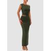 imagePRETTYGARDEN Womens Two Piece Skirt Set 2025 Summer Outfits One Shoulder Sleeveless Ruched Slit Bodycon Maxi SkirtsArmy Green