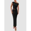 imagePRETTYGARDEN Womens Two Piece Skirt Set 2025 Summer Outfits One Shoulder Sleeveless Ruched Slit Bodycon Maxi SkirtsBlack