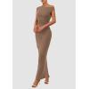 imagePRETTYGARDEN Womens Two Piece Skirt Set 2025 Summer Outfits One Shoulder Sleeveless Ruched Slit Bodycon Maxi SkirtsKhaki