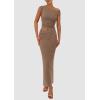 imagePRETTYGARDEN Womens Two Piece Skirt Set 2025 Summer Outfits One Shoulder Sleeveless Ruched Slit Bodycon Maxi SkirtsKhaki